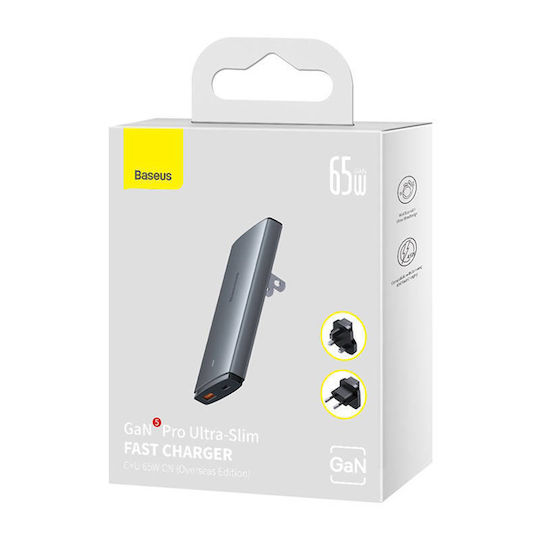 Baseus Φορτιστής GaN με Θύρα USB-A και Θύρα USB-C και Καλώδιο USB-C 65W Γκρι (Gan5) - Image 10