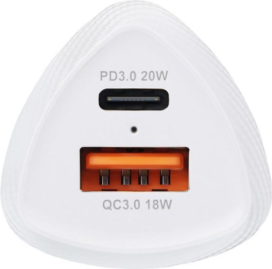 Forcell Φορτιστής Αυτοκινήτου CC50-1A1C 38W 5A Γρήγορης Φόρτισης με Θύρες: 1xUSB 1xType-C Λευκός FOCC-134555 - Image 2