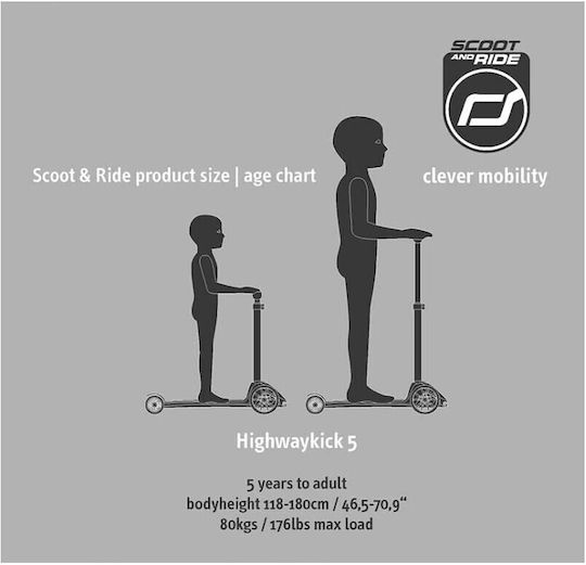 Scoot & Ride Παιδικό Πατίνι Αναδιπλούμενο Highwaykick 5 Led Τρίτροχο για 5+ Ετών Μπλε 96434 - Image 4