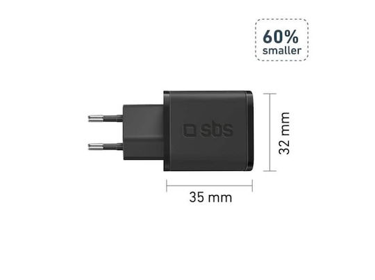 SBS Φορτιστής Χωρίς Καλώδιο GaN με Θύρα USB-C 20W Power Delivery Μαύρος (TRGAN1C20K) - Image 2