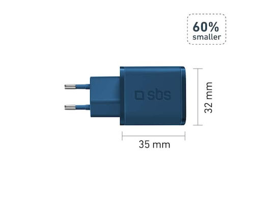 SBS Φορτιστής Χωρίς Καλώδιο GaN με Θύρα USB-C 20W Power Delivery Μπλε (TRGAN1C20B) - Image 2