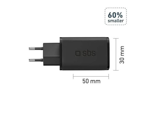 SBS Φορτιστής Χωρίς Καλώδιο GaN με Θύρα USB-C 65W Power Delivery Μαύρος (TRGAN1C65W) - Image 2