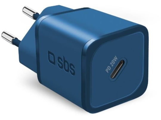 SBS Φορτιστής Χωρίς Καλώδιο GaN με Θύρα USB-C 20W Power Delivery Μπλε (TRGAN1C20B)