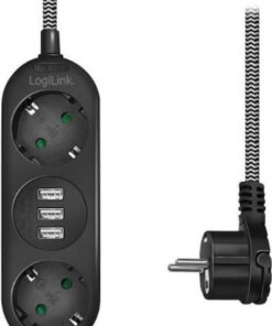 LogiLink Πολύπριζο 2 Θέσεων με 3 USB-A και Καλώδιο 1.5m LPS262U