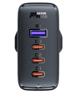 Alternative view of Acefast Φορτιστής GaN με Θύρα USB-A και 3 Θύρες USB-C και Καλώδιο USB-C 100W Power Delivery / Quick Charge 2.0 / Quick Charge 3.0 / Quick Charge 4+ White / Black (2xA40 UK Socket)