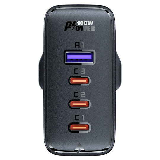 Acefast Φορτιστής GaN με Θύρα USB-A και 3 Θύρες USB-C και Καλώδιο USB-C 100W Power Delivery / Quick Charge 2.0 / Quick Charge 3.0 / Quick Charge 4+ White / Black (2xA40 UK Socket) - Image 2
