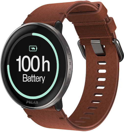 Polar Ignite 3 43mm Αδιάβροχο Smartwatch με Παλμογράφο (Titanium with Brown Strap) - Image 3