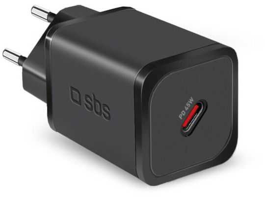 SBS Φορτιστής Χωρίς Καλώδιο GaN με Θύρα USB-C 45W Power Delivery Μαύρος (TRGAN1C45W)