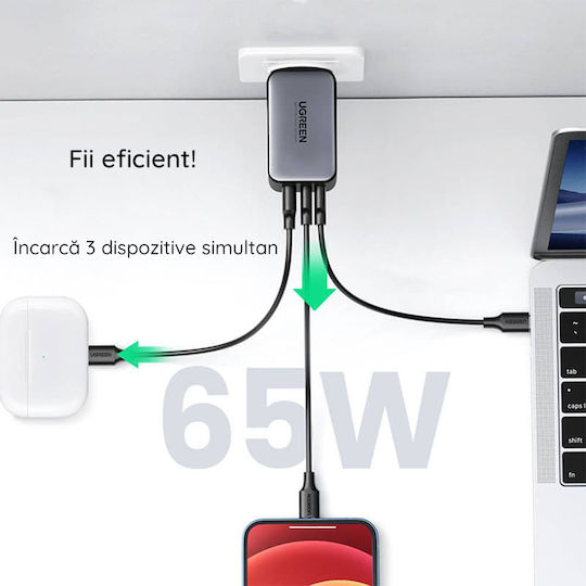 Ugreen Φορτιστής Χωρίς Καλώδιο GaN με Θύρα USB-A και 2 Θύρες USB-C 65W Λευκός (Nexode ) - Image 5