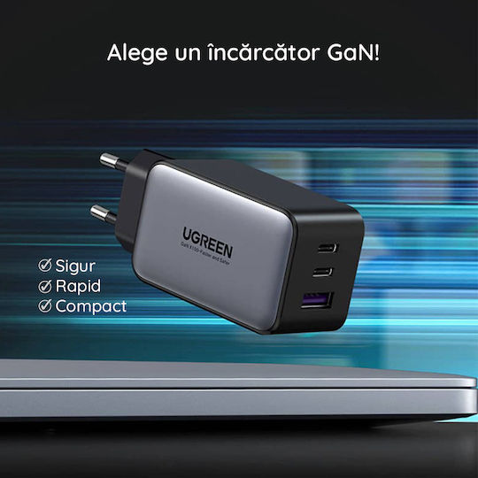 Ugreen Φορτιστής Χωρίς Καλώδιο GaN με Θύρα USB-A και 2 Θύρες USB-C 65W Λευκός (Nexode ) - Image 6