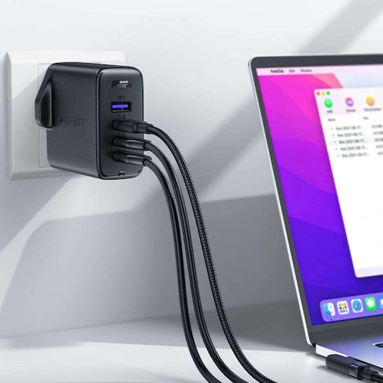 Acefast Φορτιστής GaN με Θύρα USB-A και 3 Θύρες USB-C και Καλώδιο USB-C 100W Power Delivery / Quick Charge 2.0 / Quick Charge 3.0 / Quick Charge 4+ White / Black (2xA40 UK Socket) - Image 4
