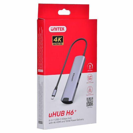 Unitek USB-C / USB-A Docking Station με 4K PD Ethernet Γκρι (H1112F) - Image 2