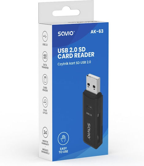 Savio AK-63 Card Reader USB 2.0 για SD - Image 4