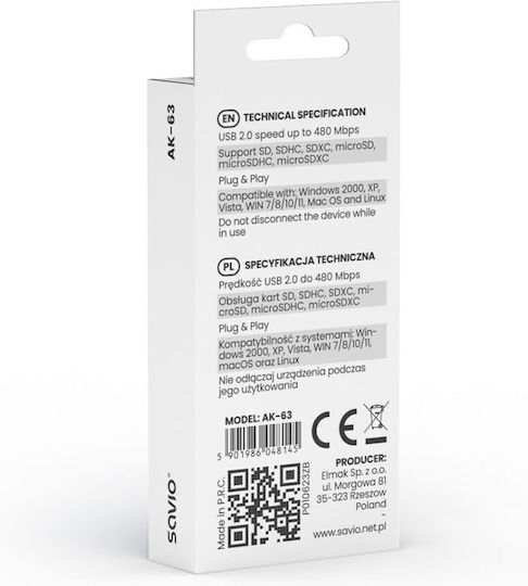 Savio AK-63 Card Reader USB 2.0 για SD - Image 5