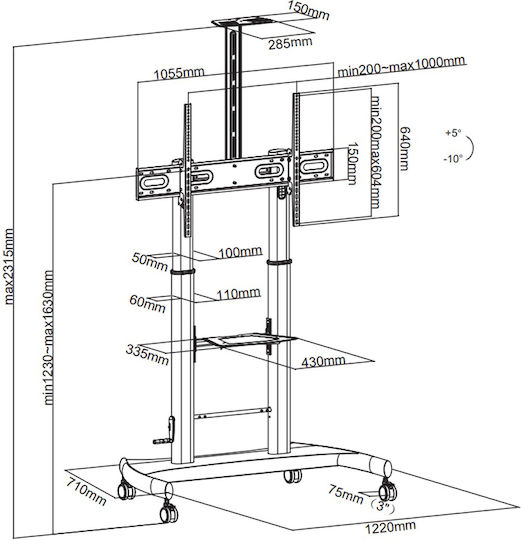 Techly ICA-TR36 Βάση Τηλεόρασης Δαπέδου έως 60" και 100kg Μαύρο - Image 7
