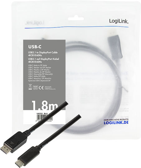 LogiLink USB 3.2 Cable USB-C male - DisplayPort Μαύρο 1.8m (UA0335) - Image 2