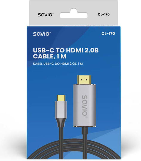 Savio CL-170 HDMI 2.0 Cable HDMI male - USB-C male 1m Ασημί - Image 4
