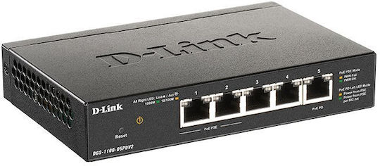 D-Link DGS-1100-05PD v2 Managed L2 PoE Switch με 5 Θύρες Gigabit (1Gbps) Ethernet - Image 2