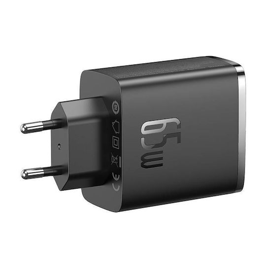 Baseus Φορτιστής Χωρίς Καλώδιο GaN με Θύρα USB-A και 2 Θύρες USB-C 65W Power Delivery / Quick Charge 3.0 Μαύρος (Cube Pro) - Image 5