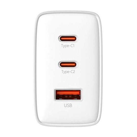 Baseus Φορτιστής Χωρίς Καλώδιο GaN με Θύρα USB-A και 2 Θύρες USB-C 65W Power Delivery / Quick Charge 3.0 Λευκός (Cube Pro) - Image 4