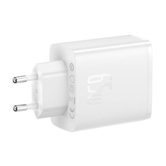 Baseus Φορτιστής Χωρίς Καλώδιο GaN με Θύρα USB-A και 2 Θύρες USB-C 65W Power Delivery / Quick Charge 3.0 Λευκός (Cube Pro) - Image 7
