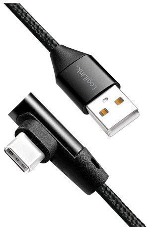 LogiLink Angle (90°) / Braided USB 2.0 Cable USB-C male - USB-A 15W Μαύρο 1m CU0138 - Image 2