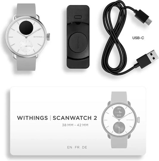Withings ScanWatch 2 Stainless Steel 38mm Αδιάβροχο με Παλμογράφο (Pearl White) - Image 4