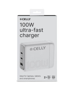 Alternative view of Celly Βάση Φόρτισης GaN με Θύρα USB-A και 2 Θύρες USB-C 100W σε Λευκό χρώμα (PS3GAN100W)