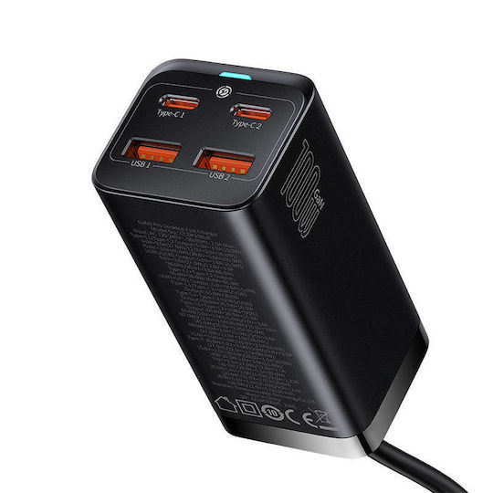 Baseus Φορτιστής Χωρίς Καλώδιο GaN με 2 Θύρες USB-A και 2 Θύρες USB-C 100W Quick Charge 4.0 Μαύρος (Gan3 Pro) - Image 3