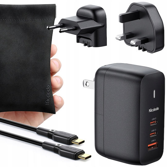 Mcdodo Φορτιστής GaN με Θύρα USB-A και 2 Θύρες USB-C και Καλώδιο USB-C 65W Power Delivery Μαύρος (CH-8442) - Image 2