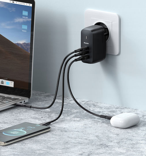 Mcdodo Φορτιστής GaN με Θύρα USB-A και 2 Θύρες USB-C και Καλώδιο USB-C 65W Power Delivery Μαύρος (CH-8442) - Image 4