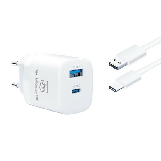 3MK Φορτιστής Χωρίς Καλώδιο GaN με Θύρα USB-A και Θύρα USB-C 33W Power Delivery Λευκός (Hyper GaN) - Image 3