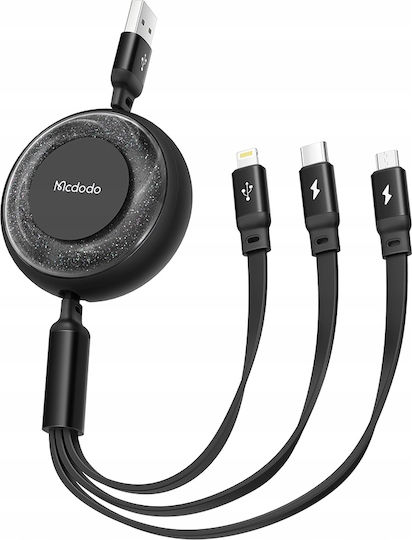 Mcdodo Flat / Retractable USB to Lightning / Type-C / micro USB Cable Μαύρο (CA-3730) - Image 3
