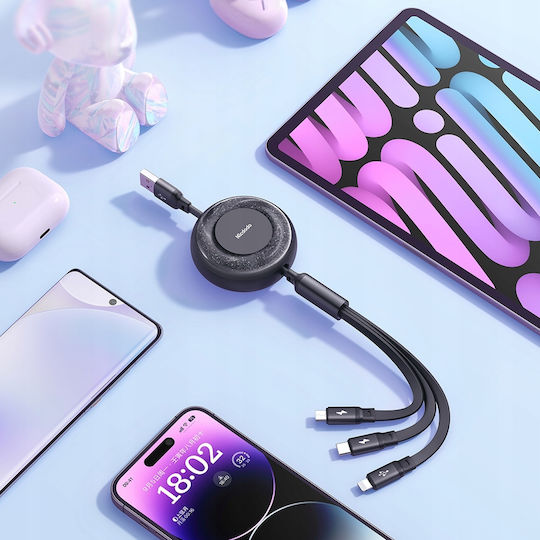 Mcdodo Flat / Retractable USB to Lightning / Type-C / micro USB Cable Μαύρο (CA-3730) - Image 5
