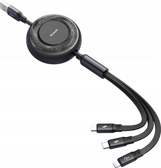 Mcdodo Flat / Retractable USB to Lightning / Type-C / micro USB Cable Μαύρο (CA-3730) - Image 6