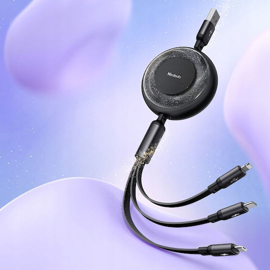 Mcdodo Flat / Retractable USB to Lightning / Type-C / micro USB Cable Μαύρο (CA-3730) - Image 7
