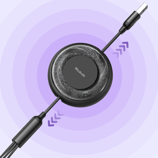 Mcdodo Flat / Retractable USB to Lightning / Type-C / micro USB Cable Μαύρο (CA-3730) - Image 8