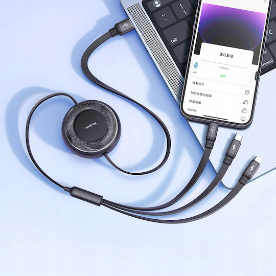 Mcdodo Flat / Retractable USB to Lightning / Type-C / micro USB Cable Μαύρο (CA-3730) - Image 9