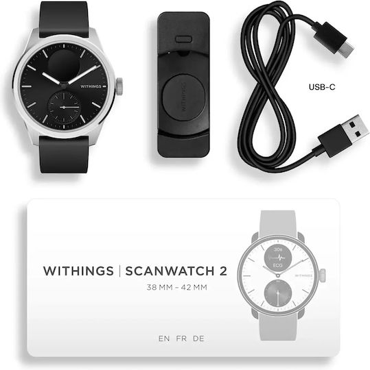 Withings ScanWatch 2 Stainless Steel 42mm Αδιάβροχο με Παλμογράφο (Μαύρο) - Image 2