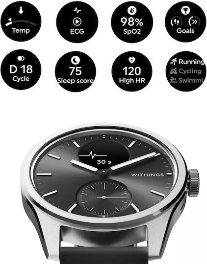 Withings ScanWatch 2 Stainless Steel 42mm Αδιάβροχο με Παλμογράφο (Μαύρο) - Image 8
