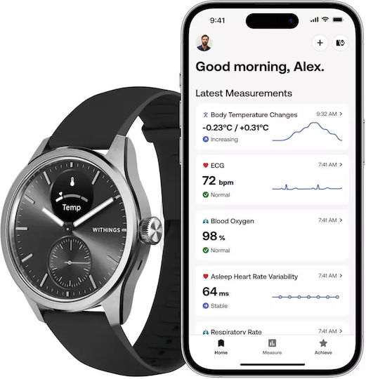 Withings ScanWatch 2 Stainless Steel 42mm Αδιάβροχο με Παλμογράφο (Μαύρο) - Image 9