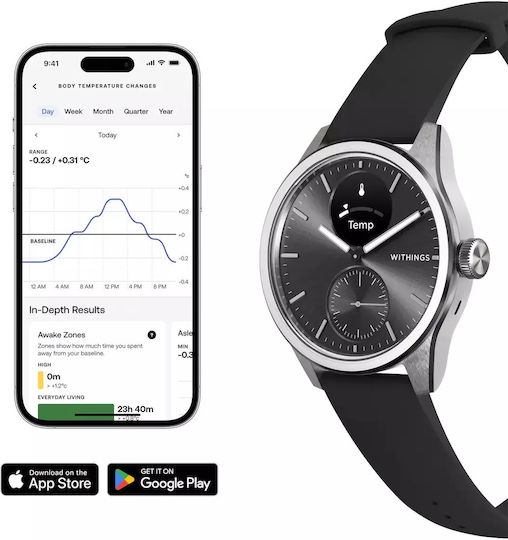 Withings ScanWatch 2 Stainless Steel 42mm Αδιάβροχο με Παλμογράφο (Μαύρο) - Image 10