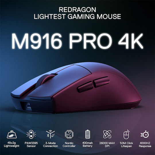 Redragon M916 PRO 4K Ασύρματο Gaming Ποντίκι 26000 DPI Μαύρο - Image 7