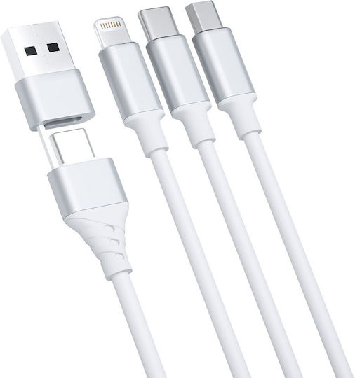 3MK Braided USB to Lightning / Type-C / micro USB Cable 3A Λευκό 1.5m - Image 2
