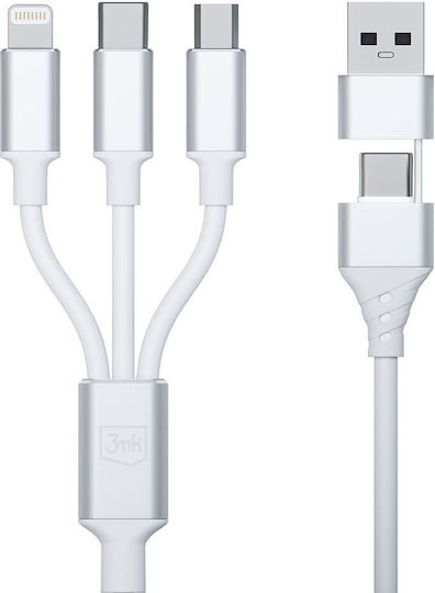 3MK Braided USB to Lightning / Type-C / micro USB Cable 3A Λευκό 1.5m - Image 3
