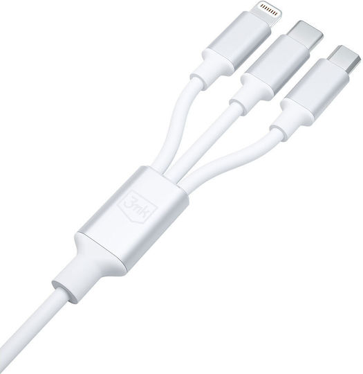 3MK Braided USB to Lightning / Type-C / micro USB Cable 3A Λευκό 1.5m - Image 6