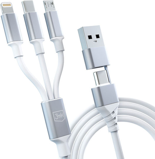 3MK Braided USB to Lightning / Type-C / micro USB Cable 3A Λευκό 1.5m - Image 9