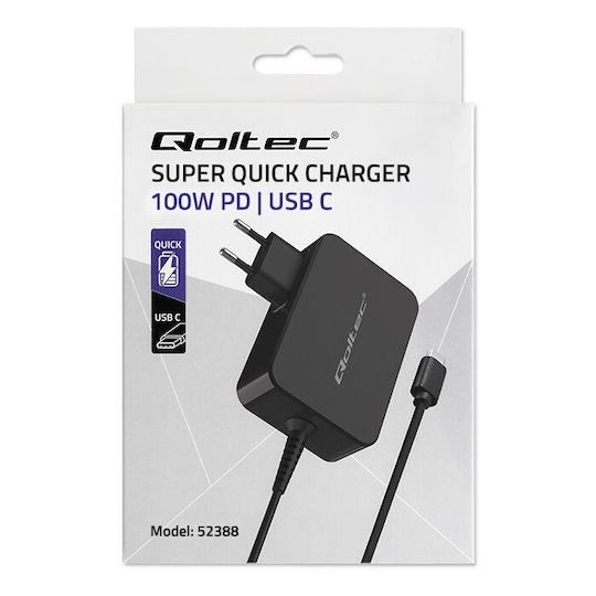 Qoltec Φορτιστής με Ενσωματωμένο Καλώδιο GaN USB-C 100W Power Delivery Μαύρος (Power Pro) - Image 3