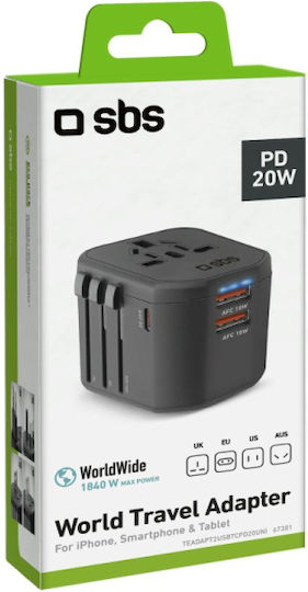 SBS T2USBTCPD20UNI Αντάπτορας Πρίζας από Universal σε Universal - Image 2