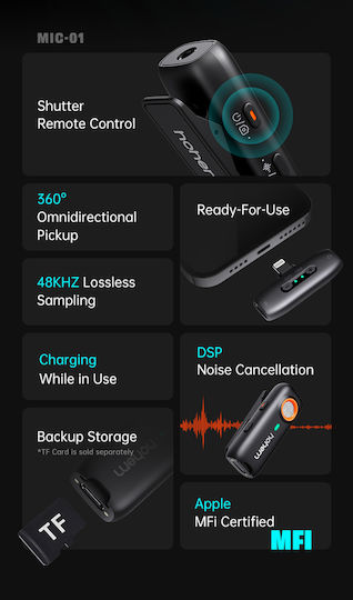 Hohem MIC-01 Type-C Ασύρματο Δυναμικό Μικρόφωνο Πέτου, Clip On για Φωνητικά - Image 4